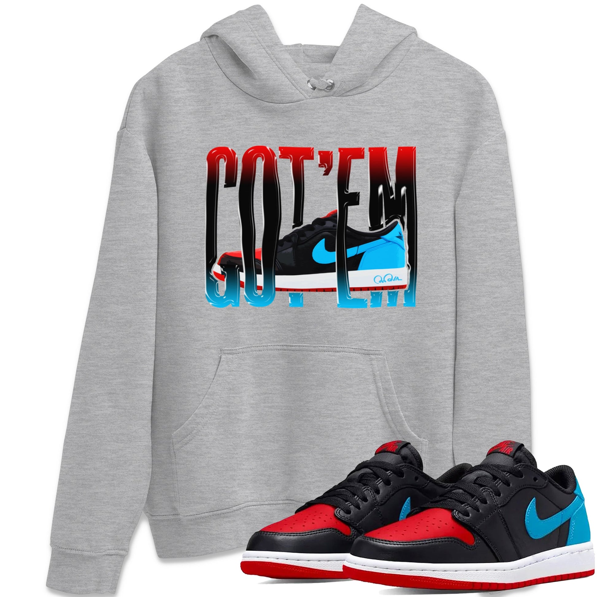 Air Jordan 1 UNC to Chicago Sneaker Match Tees Wiggling Gotem Sneaker Tees AJ1 UNC to Chicago Sneaker Release Tees Unisex Shirts Heather Grey 1