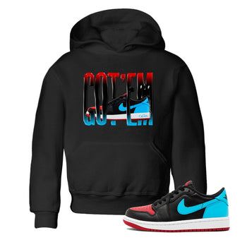 Air Jordan 1 UNC to Chicago Sneaker Match Tees Wiggling Gotem Sneaker Tees AJ1 UNC to Chicago Sneaker Release Tees Kids Shirts Black 1