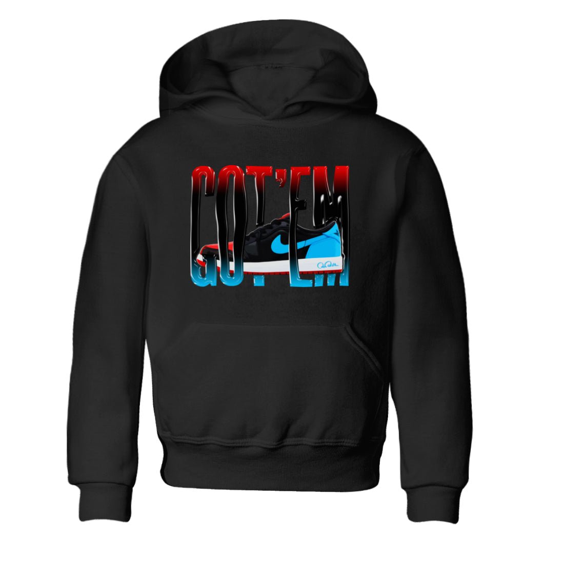 Air Jordan 1 UNC to Chicago Sneaker Match Tees Wiggling Gotem Sneaker Tees AJ1 UNC to Chicago Sneaker Release Tees Kids Shirts Black 2