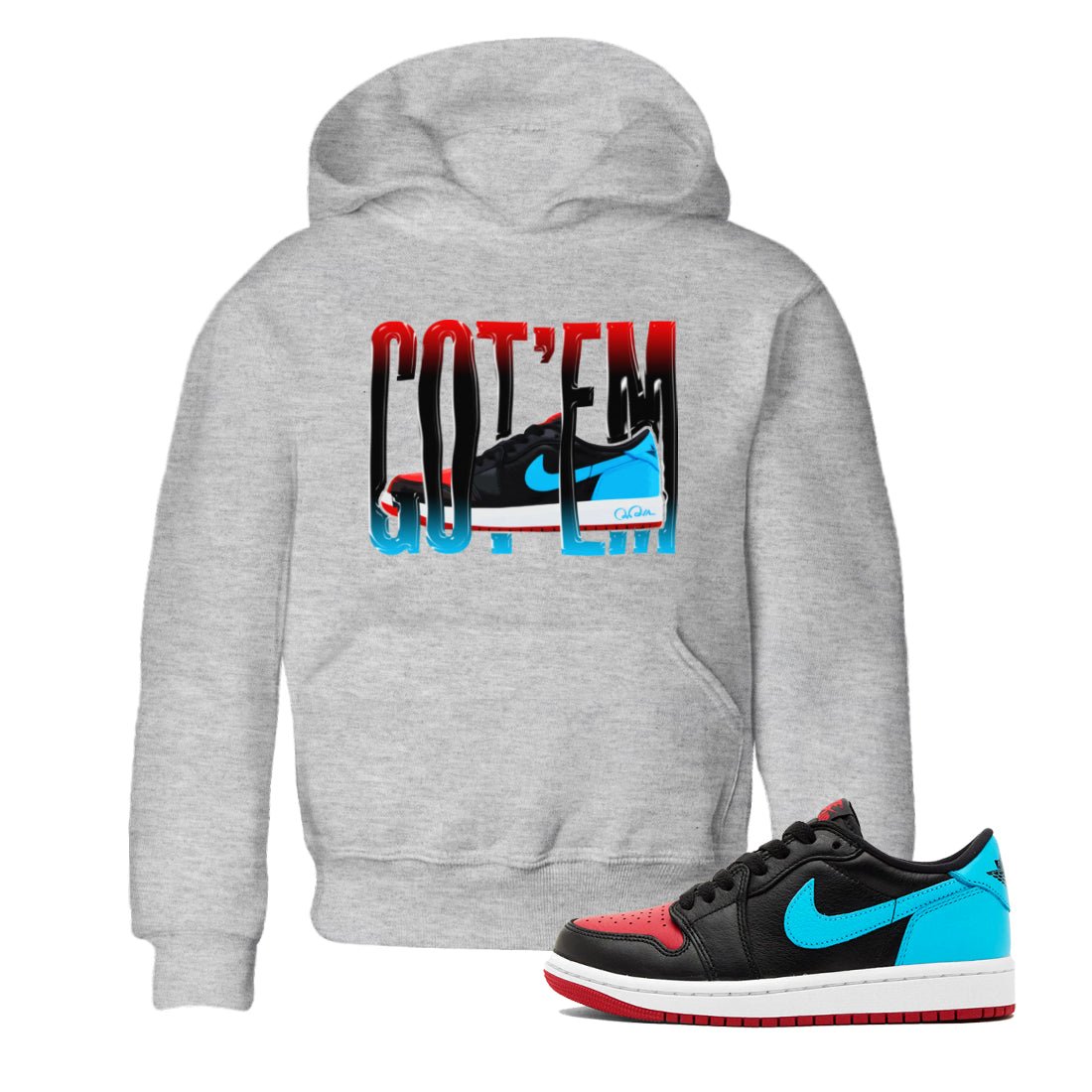 Air Jordan 1 UNC to Chicago Sneaker Match Tees Wiggling Gotem Sneaker Tees AJ1 UNC to Chicago Sneaker Release Tees Kids Shirts Heather Grey 1