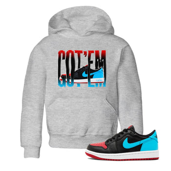 Air Jordan 1 UNC to Chicago Sneaker Match Tees Wiggling Gotem Sneaker Tees AJ1 UNC to Chicago Sneaker Release Tees Kids Shirts Heather Grey 1