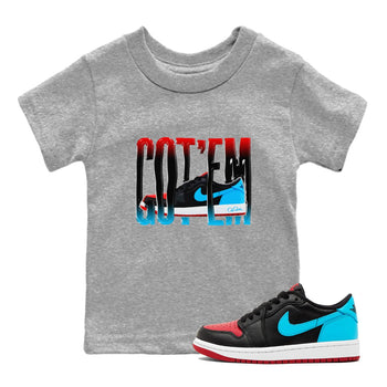 Air Jordan 1 UNC to Chicago Sneaker Match Tees Wiggling Gotem Sneaker Tees AJ1 UNC to Chicago Sneaker Release Tees Kids Shirts Heather Grey 1