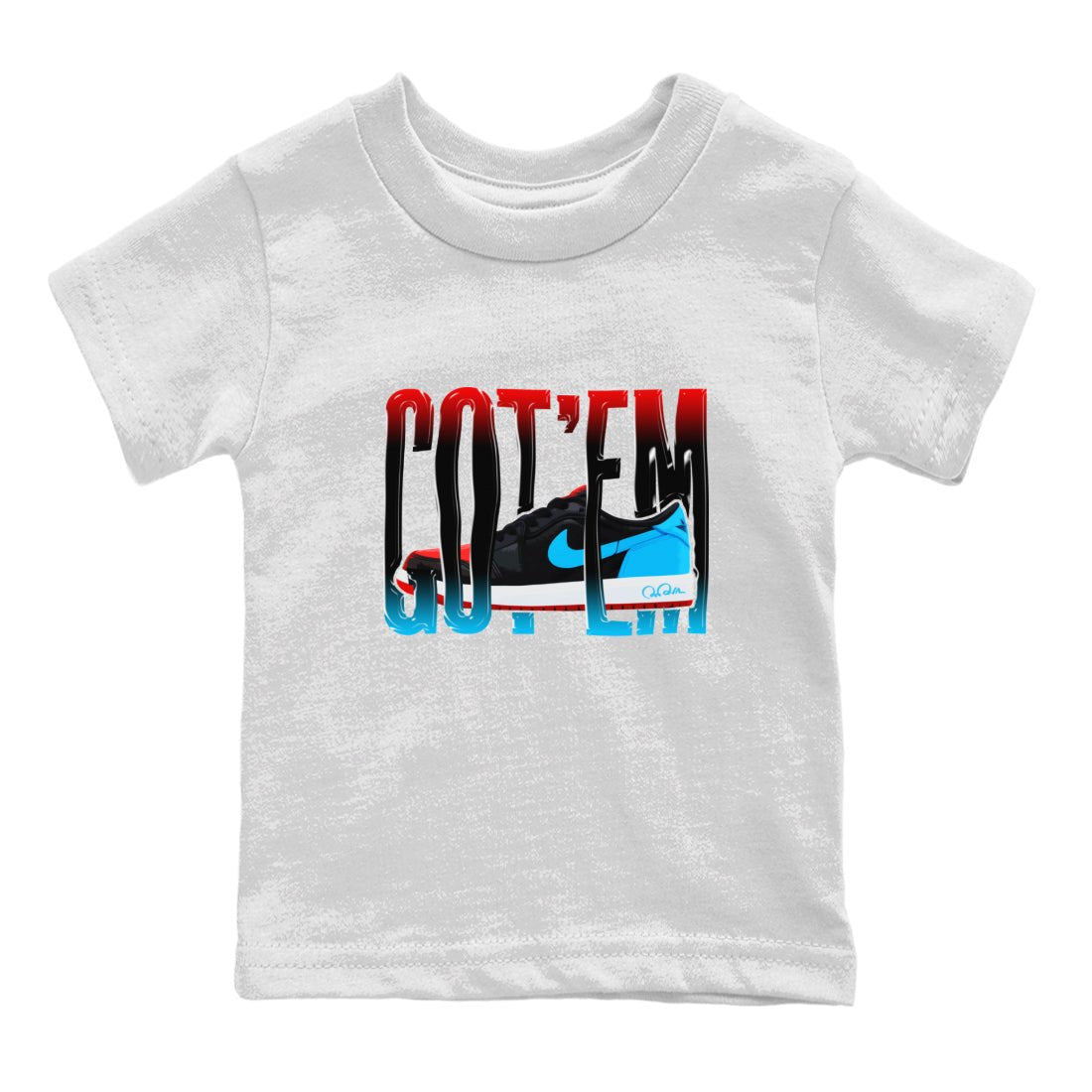 Air Jordan 1 UNC to Chicago Sneaker Match Tees Wiggling Gotem Sneaker Tees AJ1 UNC to Chicago Sneaker Release Tees Kids Shirts White 2