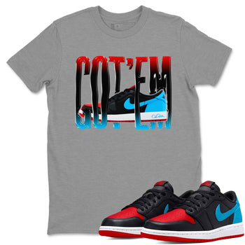 Air Jordan 1 UNC to Chicago Sneaker Match Tees Wiggling Gotem Sneaker Tees AJ1 UNC to Chicago Sneaker Release Tees Unisex Shirts Heather Grey 1