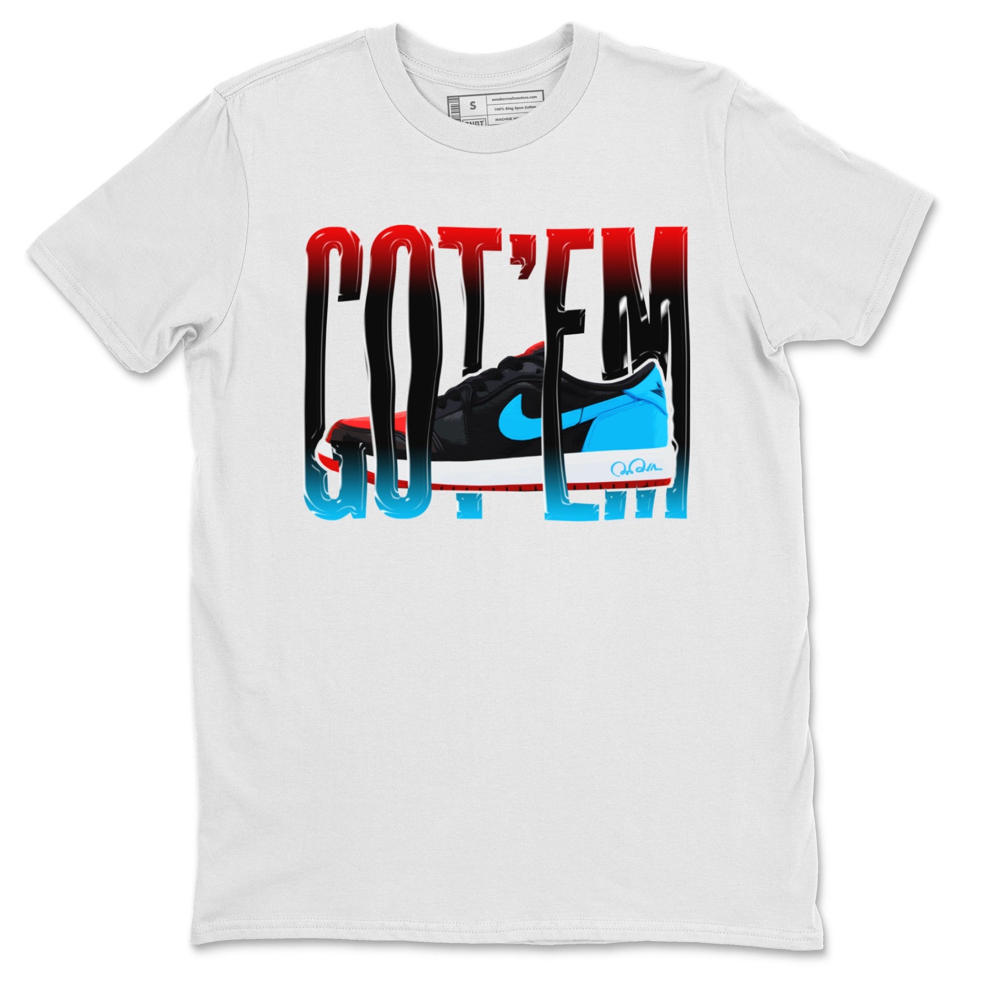 Air Jordan 1 UNC to Chicago Sneaker Match Tees Wiggling Gotem Sneaker Tees AJ1 UNC to Chicago Sneaker Release Tees Unisex Shirts White 2