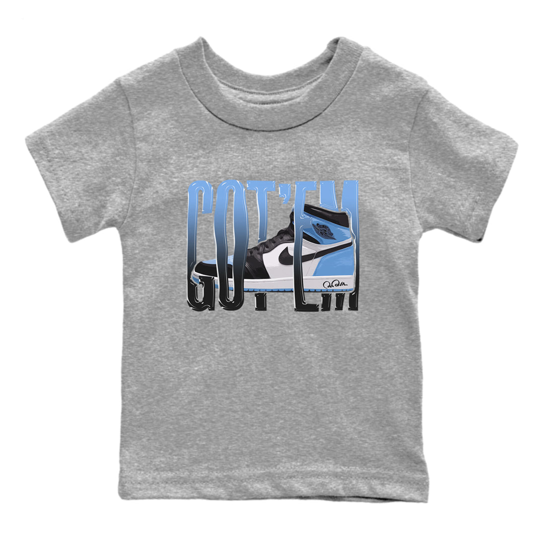Air Jordan 1 Retro High OG UNC Toe Shirt to match Jordans Wiggling Gotem Sneaker Tees 1s UNC Toe SNRT Sneaker Release Tees Kids and Baby Tees Heather Grey 2