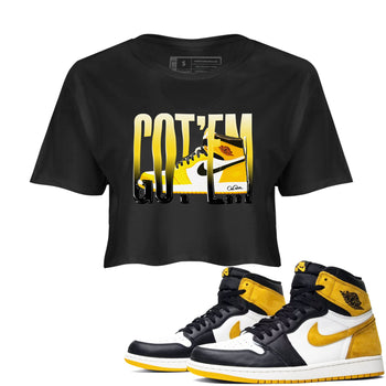 1s Yellow Ochre shirt to match jordans Wiggling Gotem sneaker tees Air Jordan 1 Yellow Ochre SNRT Sneaker Release Tees Black 1 crop length shirt