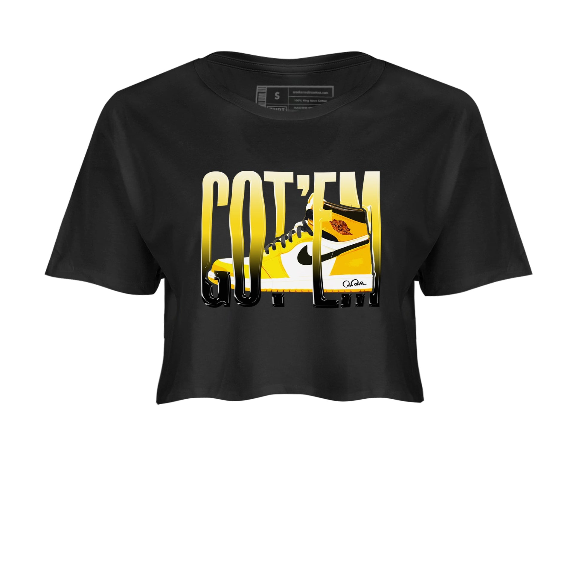 1s Yellow Ochre shirt to match jordans Wiggling Gotem sneaker tees Air Jordan 1 Yellow Ochre SNRT Sneaker Release Tees Black 2 crop length shirt