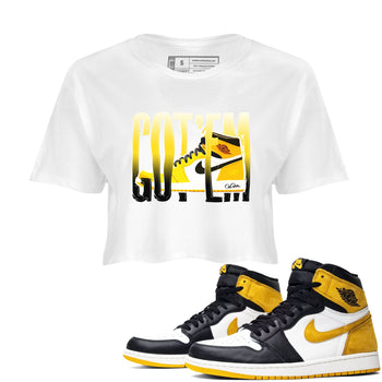 1s Yellow Ochre shirt to match jordans Wiggling Gotem sneaker tees Air Jordan 1 Yellow Ochre SNRT Sneaker Release Tees White 1 crop length shirt