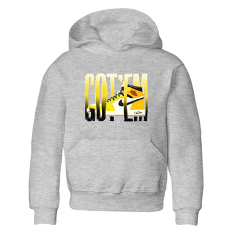 1s Yellow Ochre shirt to match jordans Wiggling Gotem sneaker tees Air Jordan 1 Yellow Ochre SNRT sneaker release tees baby toddler Heather Grey 2 cotton Shirt