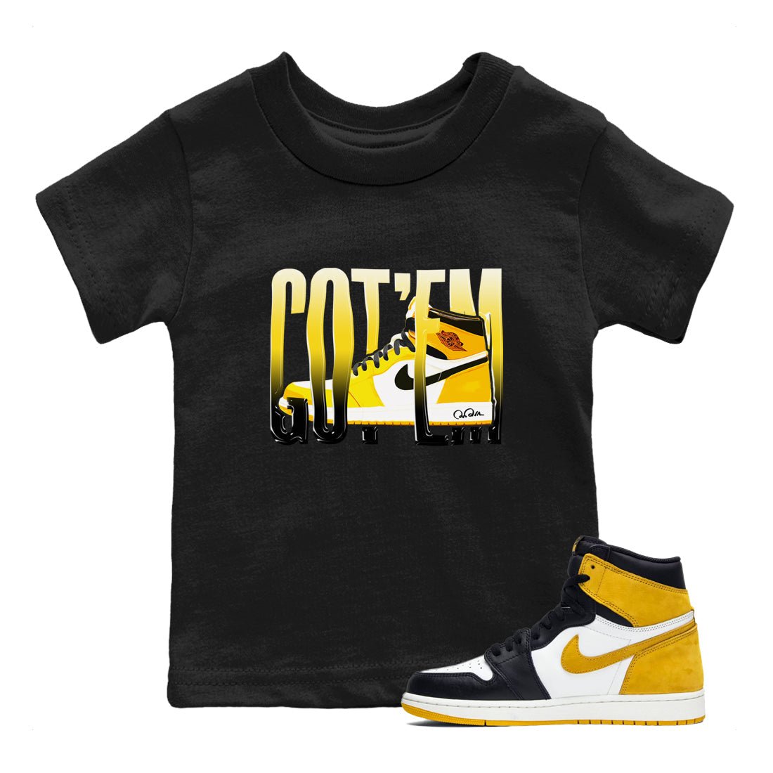 1s Yellow Ochre shirt to match jordans Wiggling Gotem sneaker tees Air Jordan 1 Yellow Ochre SNRT sneaker release tees baby toddler Black 1 cotton Shirt