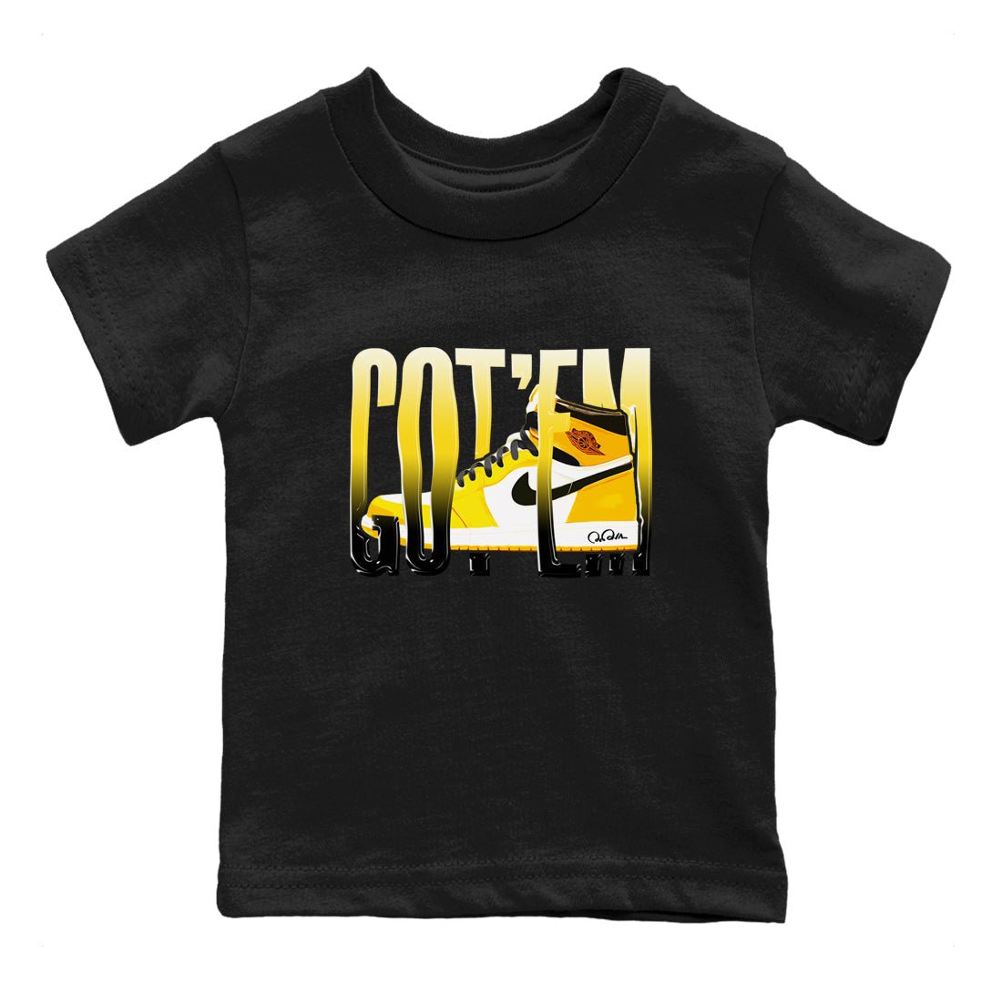 1s Yellow Ochre shirt to match jordans Wiggling Gotem sneaker tees Air Jordan 1 Yellow Ochre SNRT sneaker release tees baby toddler Black 2 cotton Shirt