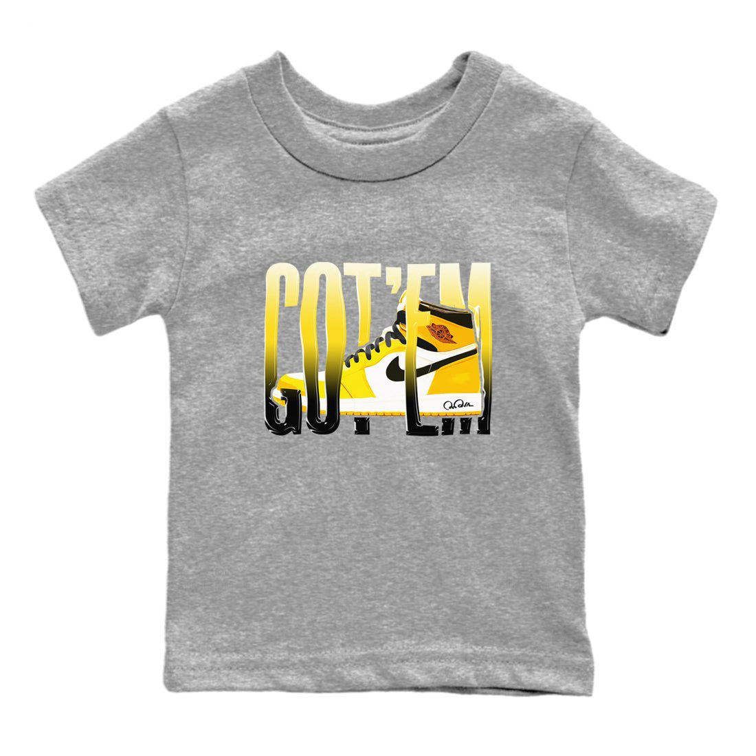 1s Yellow Ochre shirt to match jordans Wiggling Gotem sneaker tees Air Jordan 1 Yellow Ochre SNRT sneaker release tees baby toddler Heather Grey 2 cotton Shirt