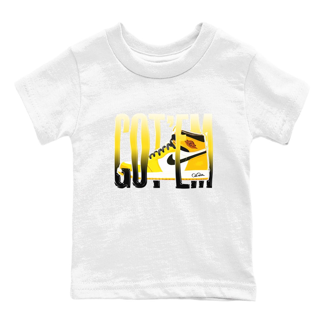 1s Yellow Ochre shirt to match jordans Wiggling Gotem sneaker tees Air Jordan 1 Yellow Ochre SNRT sneaker release tees baby toddler White 2 cotton Shirt
