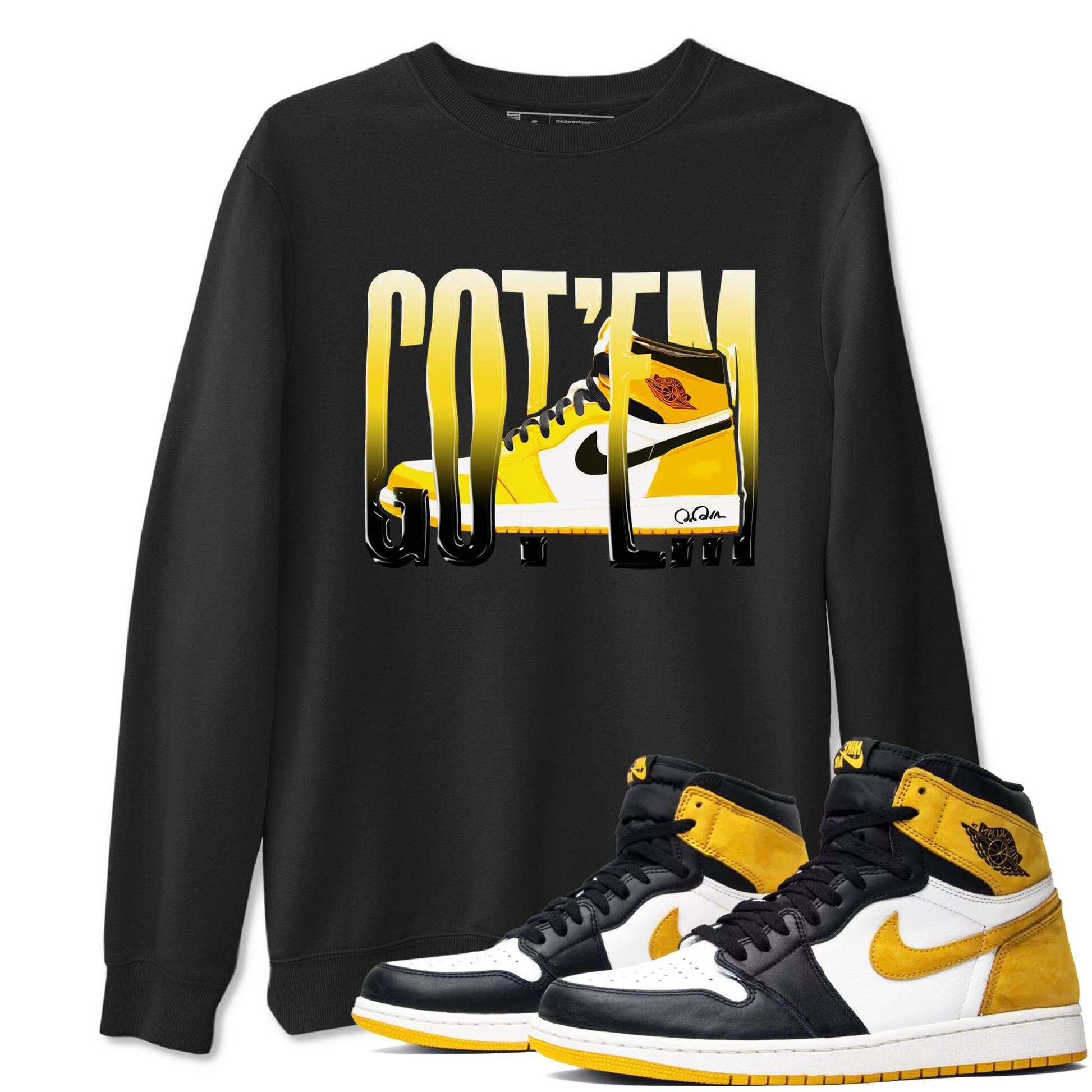 1s Yellow Ochre shirt to match jordans Wiggling Gotem sneaker tees Air Jordan 1 Yellow Ochre SNRT Sneaker Release Tees unisex cotton Black 1 crew neck shirt