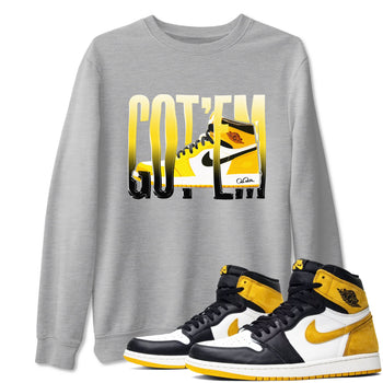 1s Yellow Ochre shirt to match jordans Wiggling Gotem sneaker tees Air Jordan 1 Yellow Ochre SNRT Sneaker Release Tees unisex cotton Heather Grey 1 crew neck shirt