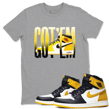 1s Yellow Ochre shirt to match jordans Wiggling Gotem sneaker tees Air Jordan 1 Yellow Ochre SNRT Sneaker Release Tees unisex cotton Heather Grey 1 crew neck shirt