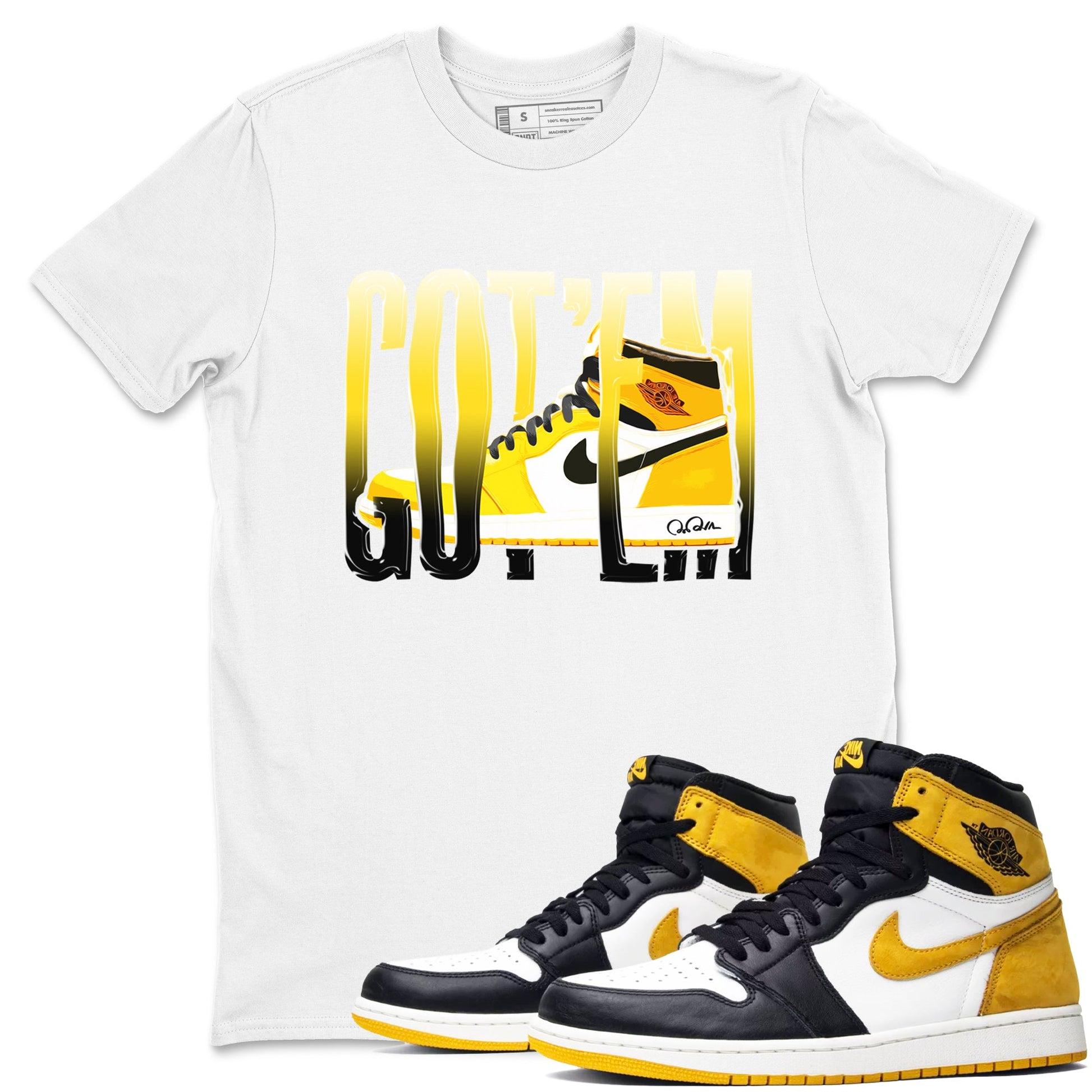1s Yellow Ochre shirt to match jordans Wiggling Gotem sneaker tees Air Jordan 1 Yellow Ochre SNRT Sneaker Release Tees unisex cotton White 1 crew neck shirt