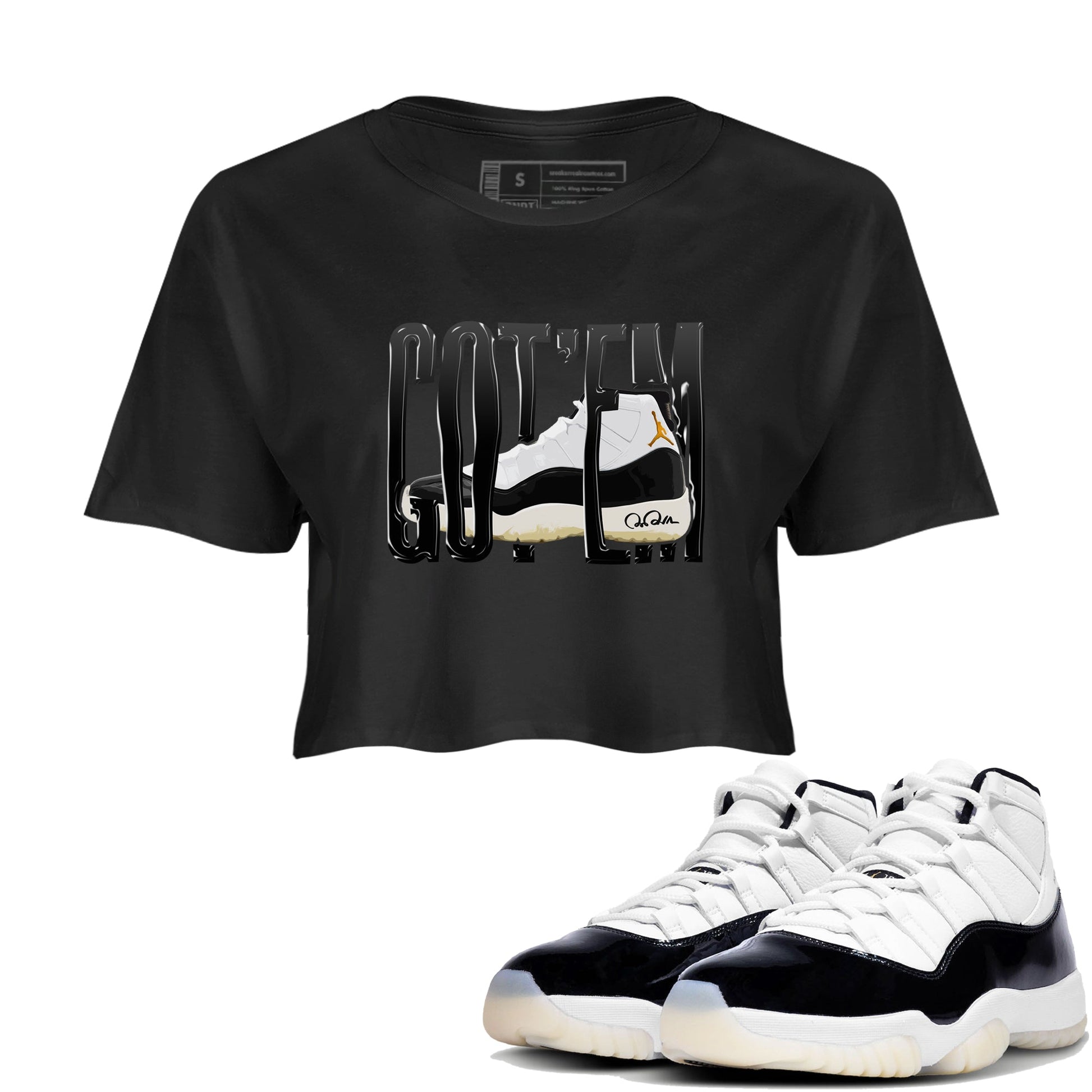 Air Jordan 11 Gratitude shirt to match jordans Wiggling Gotem sneaker tees AJ11 Gratitude SNRT Sneaker Release Tees Black 1 Crop T-Shirt