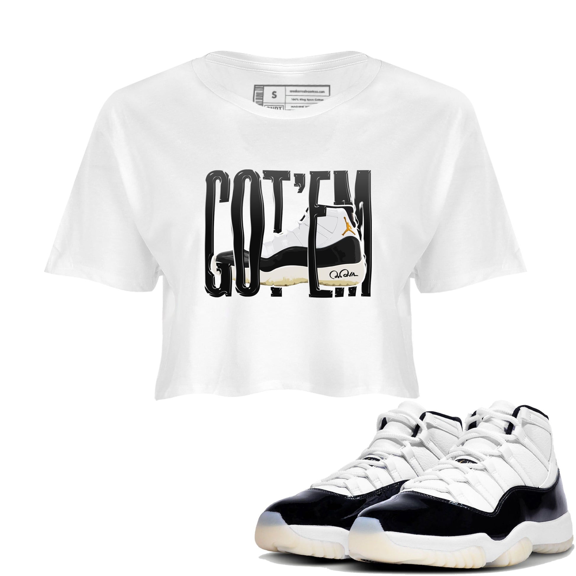 Air Jordan 11 Gratitude shirt to match jordans Wiggling Gotem sneaker tees AJ11 Gratitude SNRT Sneaker Release Tees White 1 Crop T-Shirt
