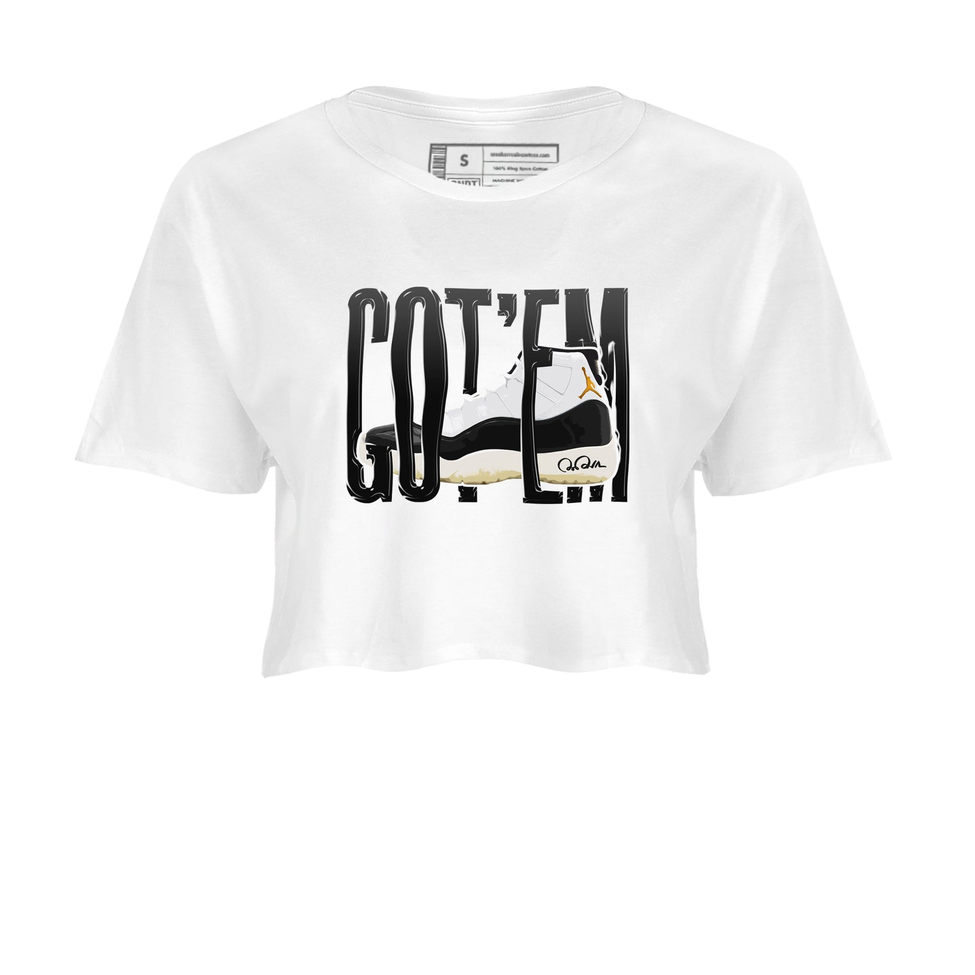 Air Jordan 11 Gratitude shirt to match jordans Wiggling Gotem sneaker tees AJ11 Gratitude SNRT Sneaker Release Tees White 2 Crop T-Shirt