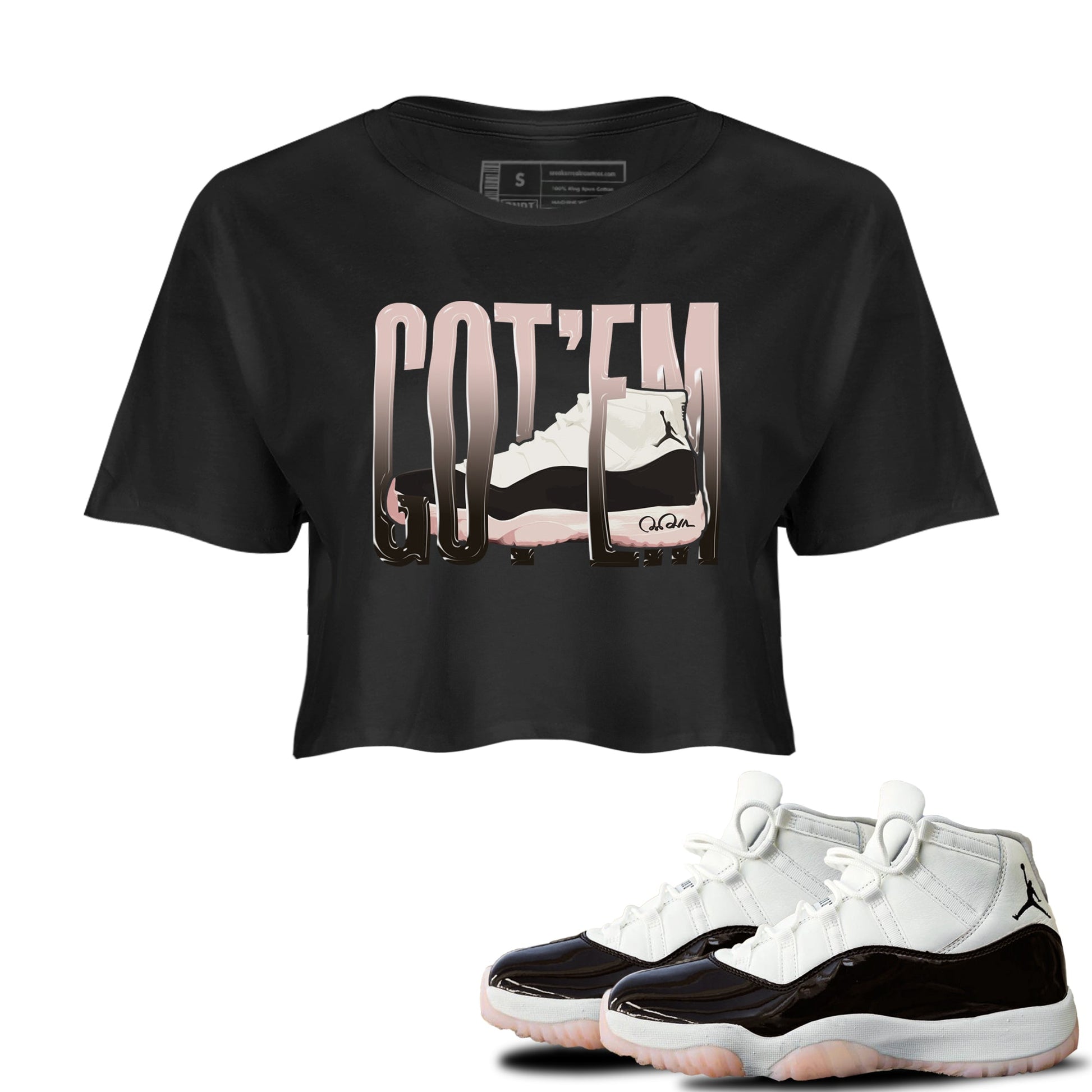 Air Jordan 11 Neapolitan shirt to match jordans Wiggling Gotem sneaker tees AJ11 Neapolitan SNRT Sneaker Release Tees Black 1 Crop T-Shirt