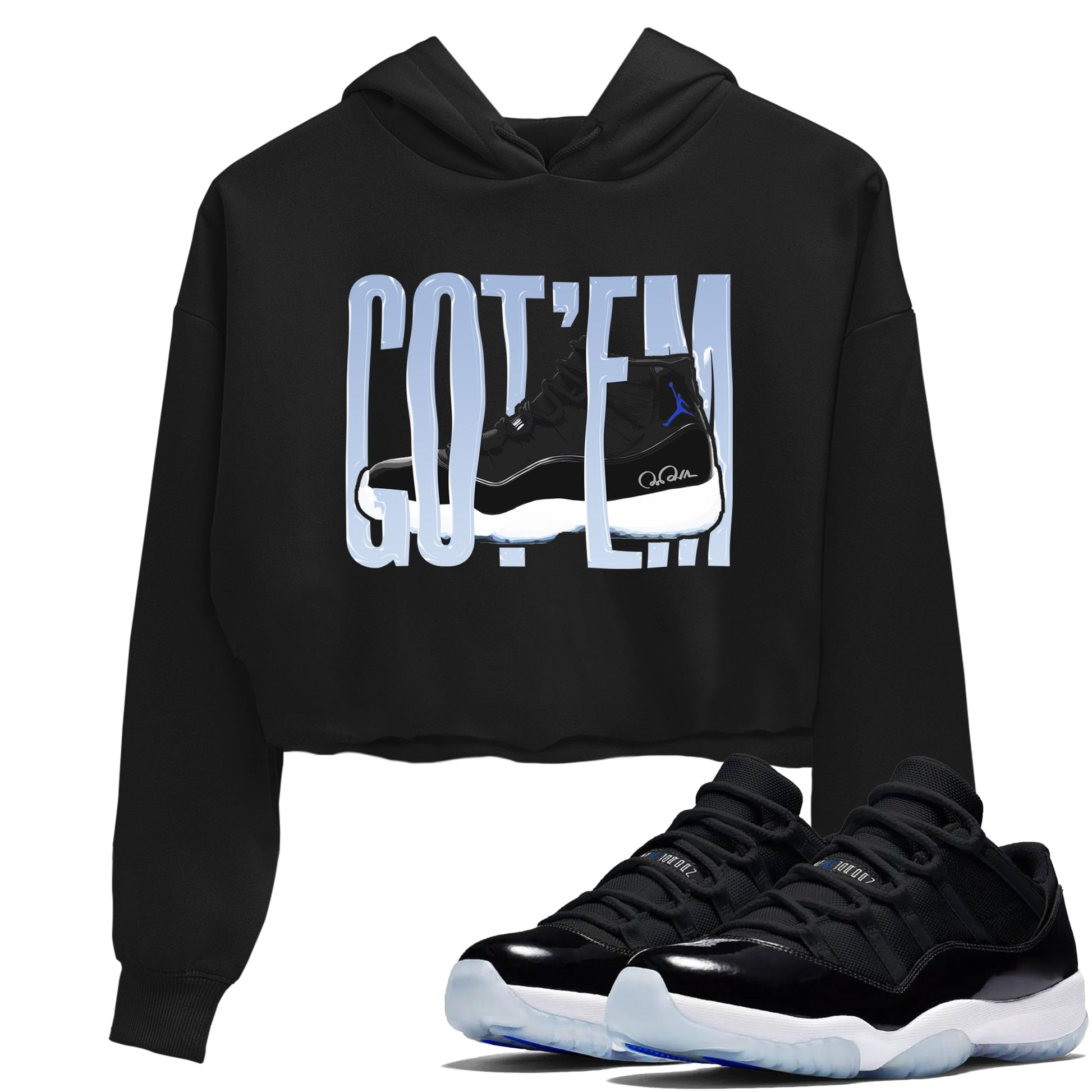 11s Black and Varsity Royal shirt to match jordans Wiggling Gotem sneaker tees Air Jordan 11 Black/Varsity Royal SNRT Sneaker Release Tees Black 1 Crop T-Shirt