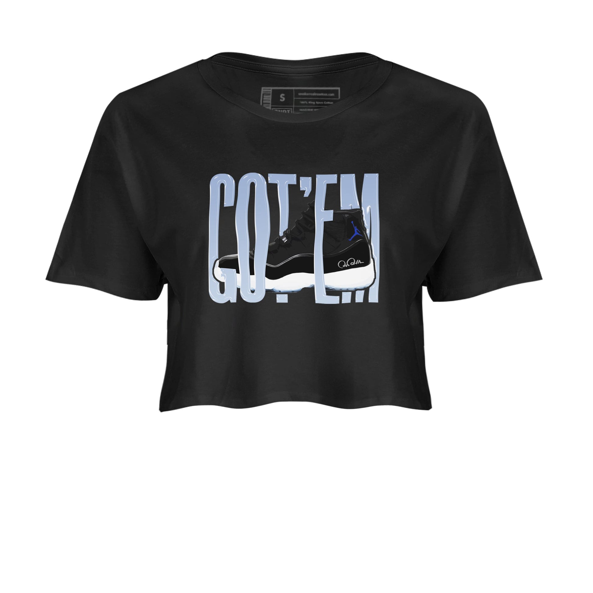 11s Black and Varsity Royal shirt to match jordans Wiggling Gotem sneaker tees Air Jordan 11 Black/Varsity Royal SNRT Sneaker Release Tees Black 2 Crop T-Shirt