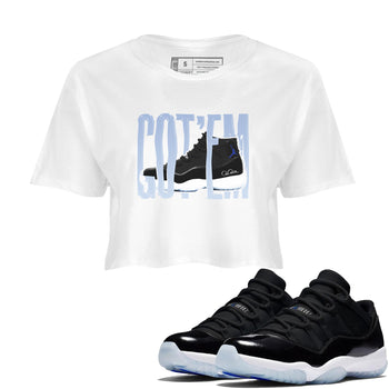 11s Black and Varsity Royal shirt to match jordans Wiggling Gotem sneaker tees Air Jordan 11 Black/Varsity Royal SNRT Sneaker Release Tees White 1 Crop T-Shirt