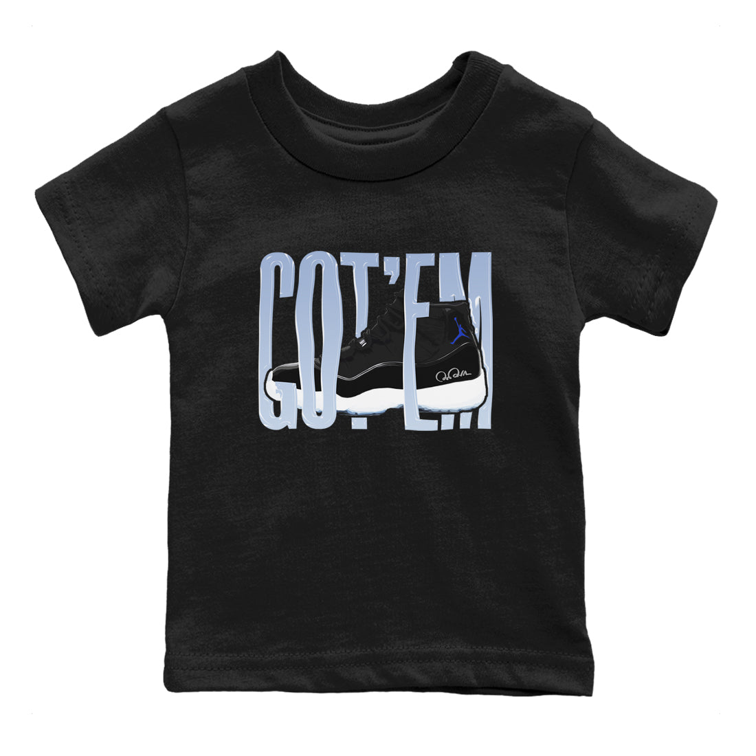 11s Black and Varsity Royal shirt to match jordans Wiggling Gotem sneaker tees Air Jordan 11 Black/Varsity Royal SNRT Sneaker Release Tees Baby Toddler Black 2 T-Shirt