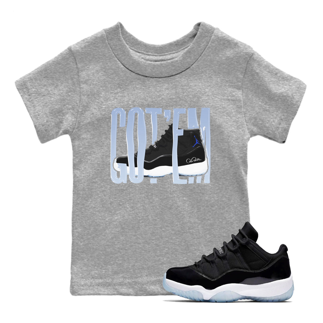 11s Black and Varsity Royal shirt to match jordans Wiggling Gotem sneaker tees Air Jordan 11 Black/Varsity Royal SNRT Sneaker Release Tees Baby Toddler Heather Grey 1 T-Shirt