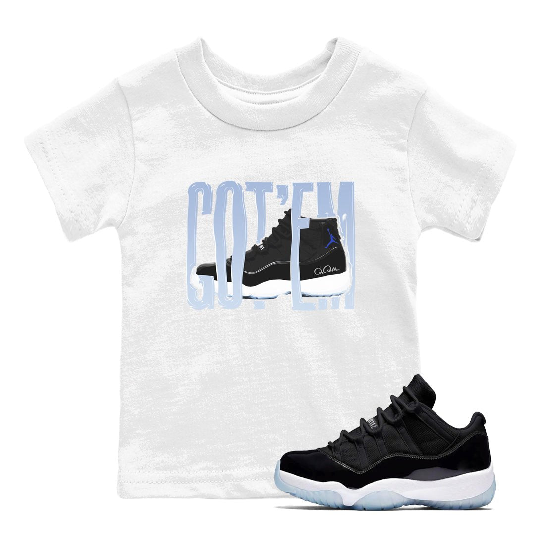 11s Black and Varsity Royal shirt to match jordans Wiggling Gotem sneaker tees Air Jordan 11 Black/Varsity Royal SNRT Sneaker Release Tees Baby Toddler White 1 T-Shirt