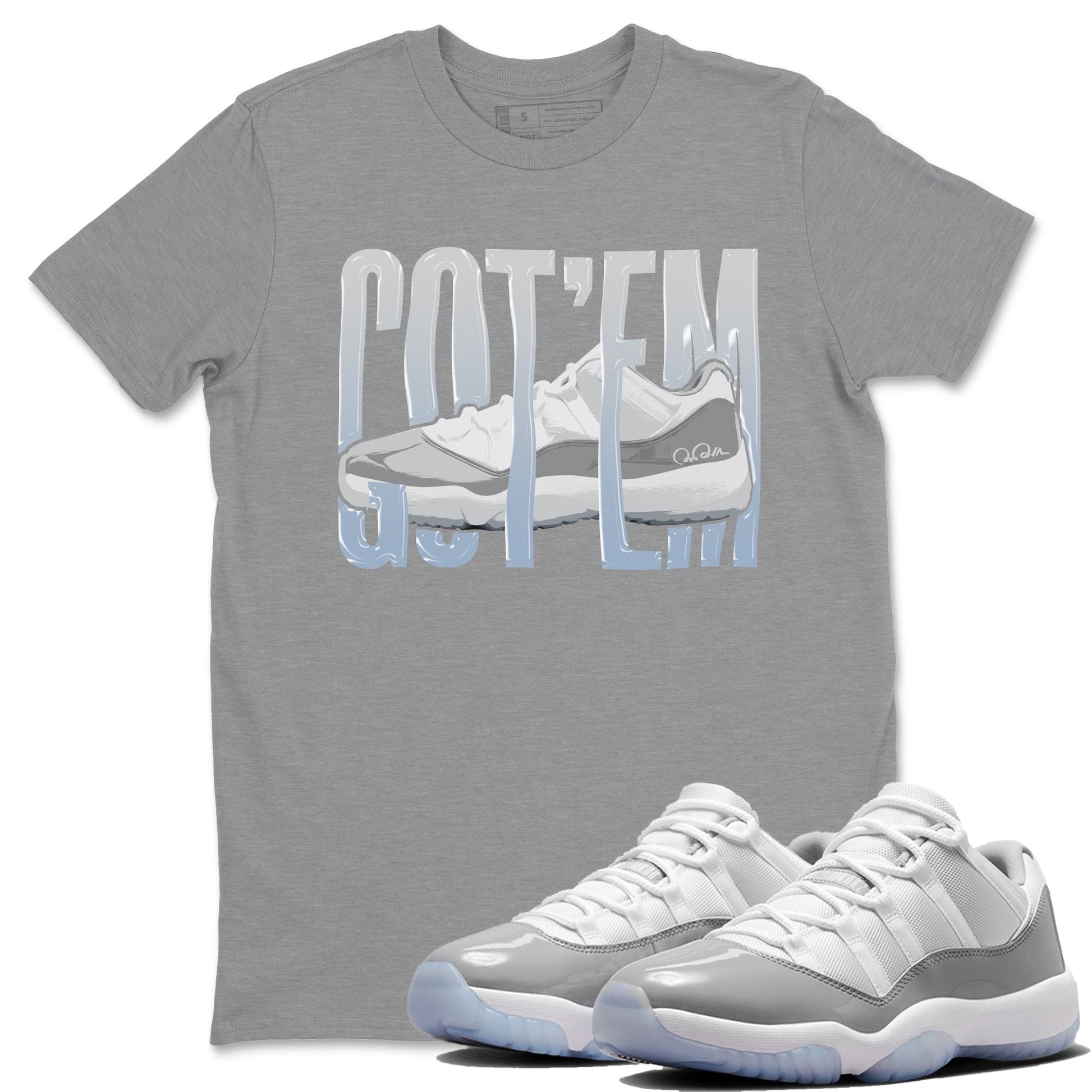 Air Jordan 11 White Cement Wiggling Gotem Crew Neck Sneaker Tees Air Jordan 11 Cement Grey Sneaker T-Shirts Size Chart