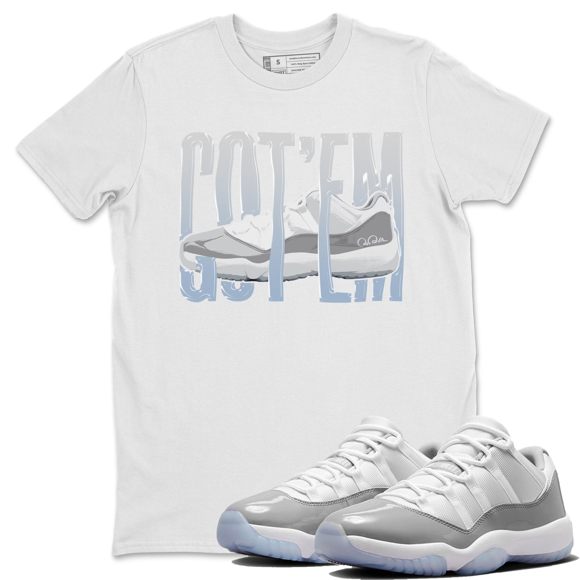 Air Jordan 11 White Cement Sneaker Match Tees Wiggling Gotem Sneaker Tees Air Jordan 11 Cement Grey Sneaker Release Tees Unisex Shirts White 1
