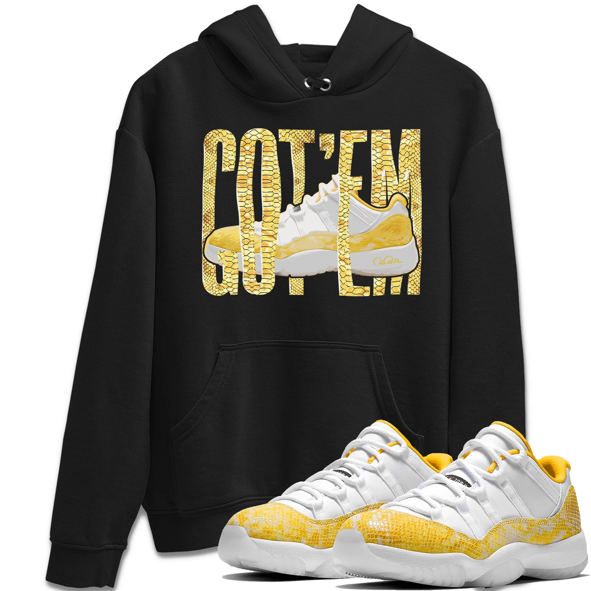 Air Jordan 11 Yellow Python Sneaker Match Tees Wiggling Gotem Sneaker Tees AJ11 Yellow Python Sneaker Release Tees Unisex Shirts Black 1