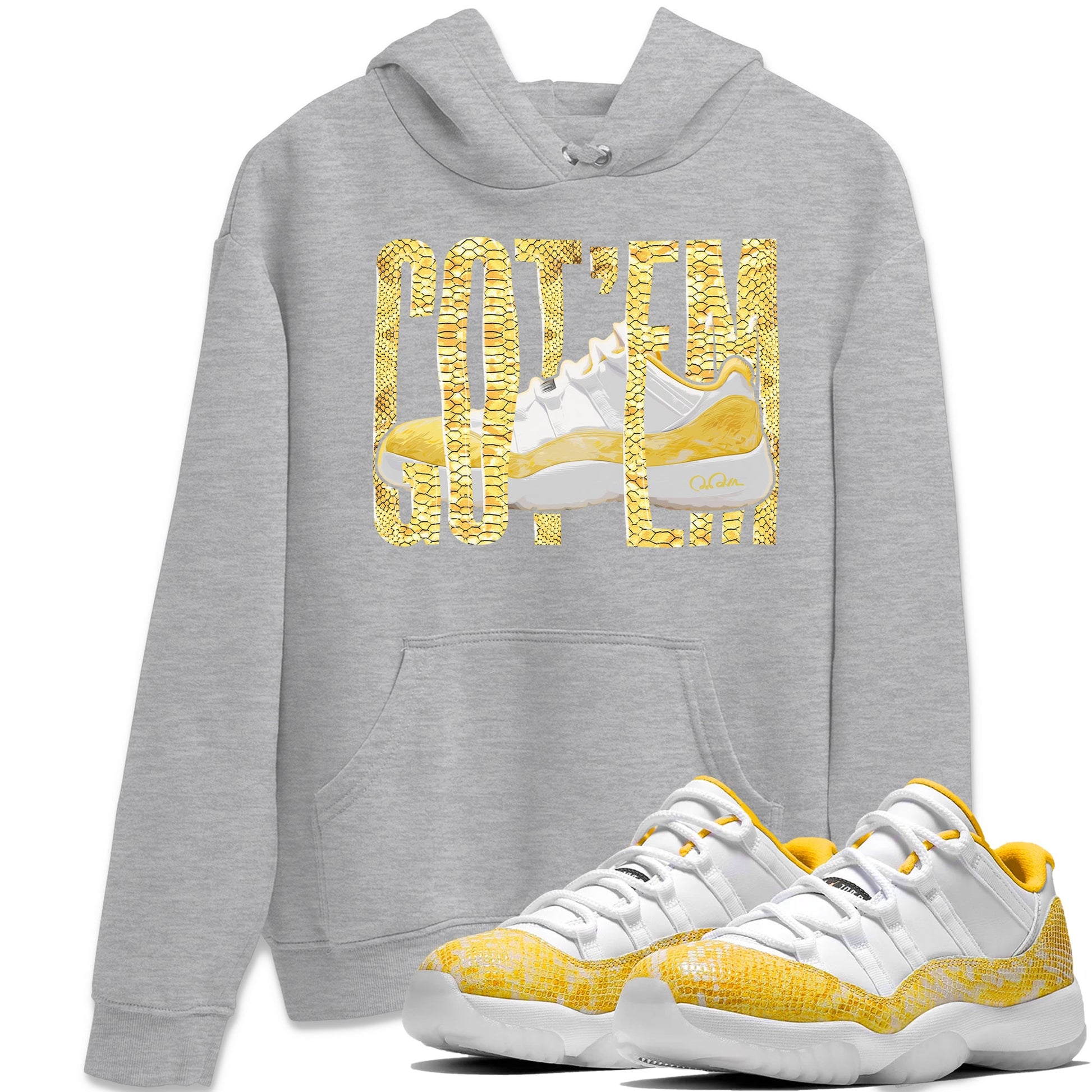 Air Jordan 11 Yellow Python Sneaker Match Tees Wiggling Gotem Sneaker Tees AJ11 Yellow Python Sneaker Release Tees Unisex Shirts Heather Grey 1