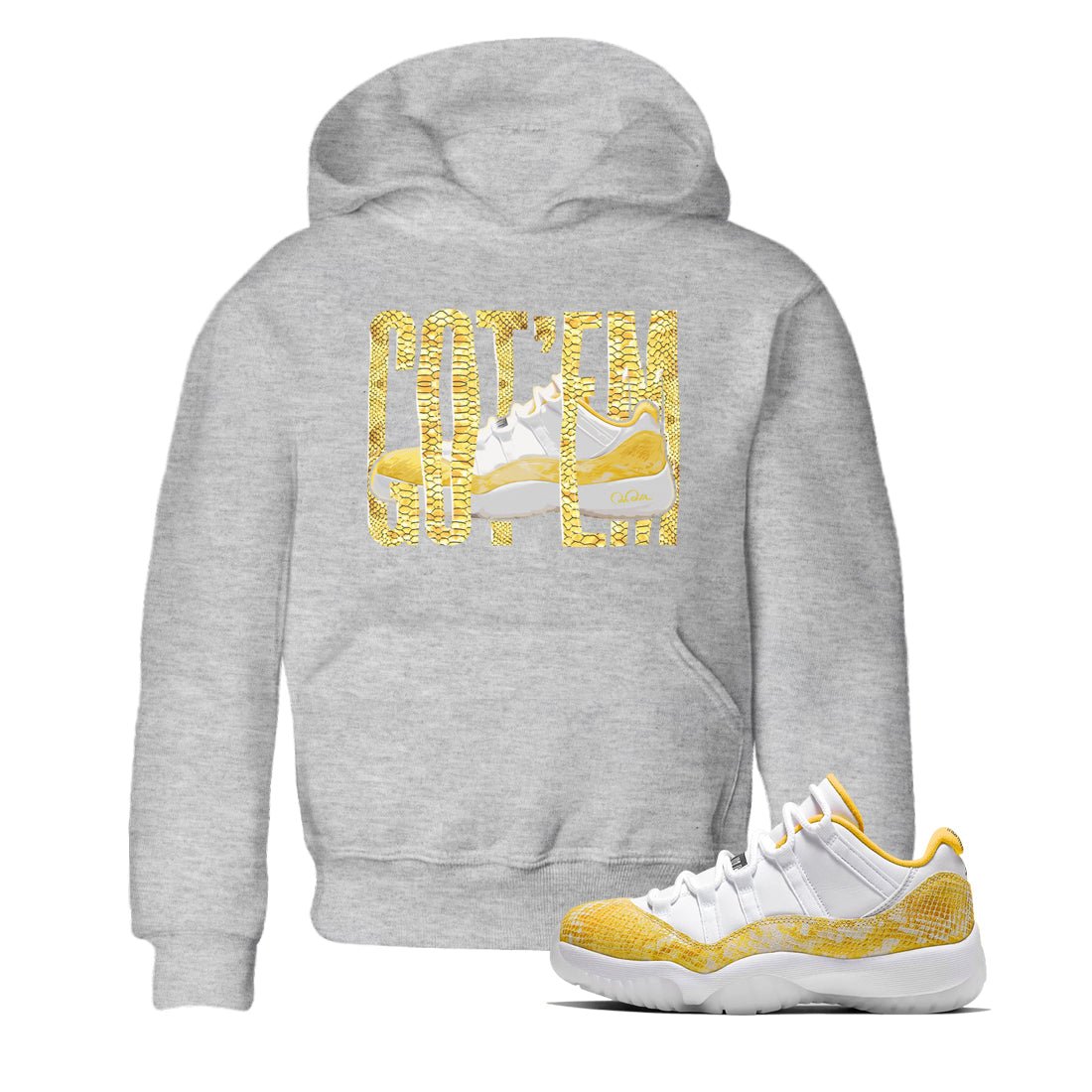 Air Jordan 11 Yellow Python Sneaker Match Tees Wiggling Gotem Sneaker Tees AJ11 Yellow Python Sneaker Release Tees Kids Shirts Heather Grey 1