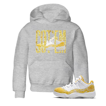 Air Jordan 11 Yellow Python Sneaker Match Tees Wiggling Gotem Sneaker Tees AJ11 Yellow Python Sneaker Release Tees Kids Shirts Heather Grey 1