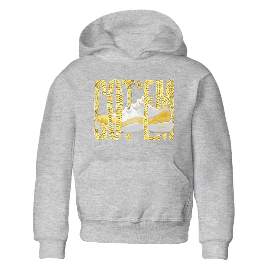 Air Jordan 11 Yellow Python Sneaker Match Tees Wiggling Gotem Sneaker Tees AJ11 Yellow Python Sneaker Release Tees Kids Shirts Heather Grey 2