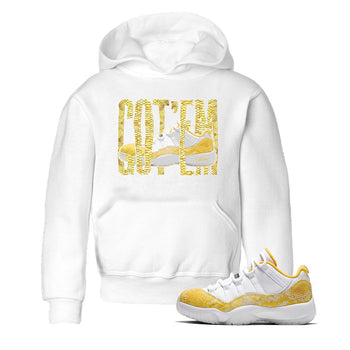 Air Jordan 11 Yellow Python Sneaker Match Tees Wiggling Gotem Sneaker Tees AJ11 Yellow Python Sneaker Release Tees Kids Shirts White 1