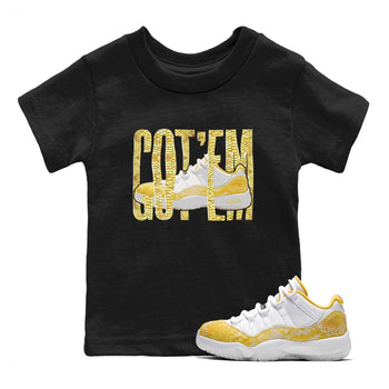Air Jordan 11 Yellow Python Sneaker Match Tees Wiggling Gotem Sneaker Tees AJ11 Yellow Python Sneaker Release Tees Kids Shirts Black 1