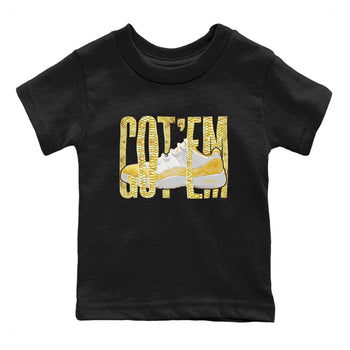 Air Jordan 11 Yellow Python Sneaker Match Tees Wiggling Gotem Sneaker Tees AJ11 Yellow Python Sneaker Release Tees Kids Shirts Black 2