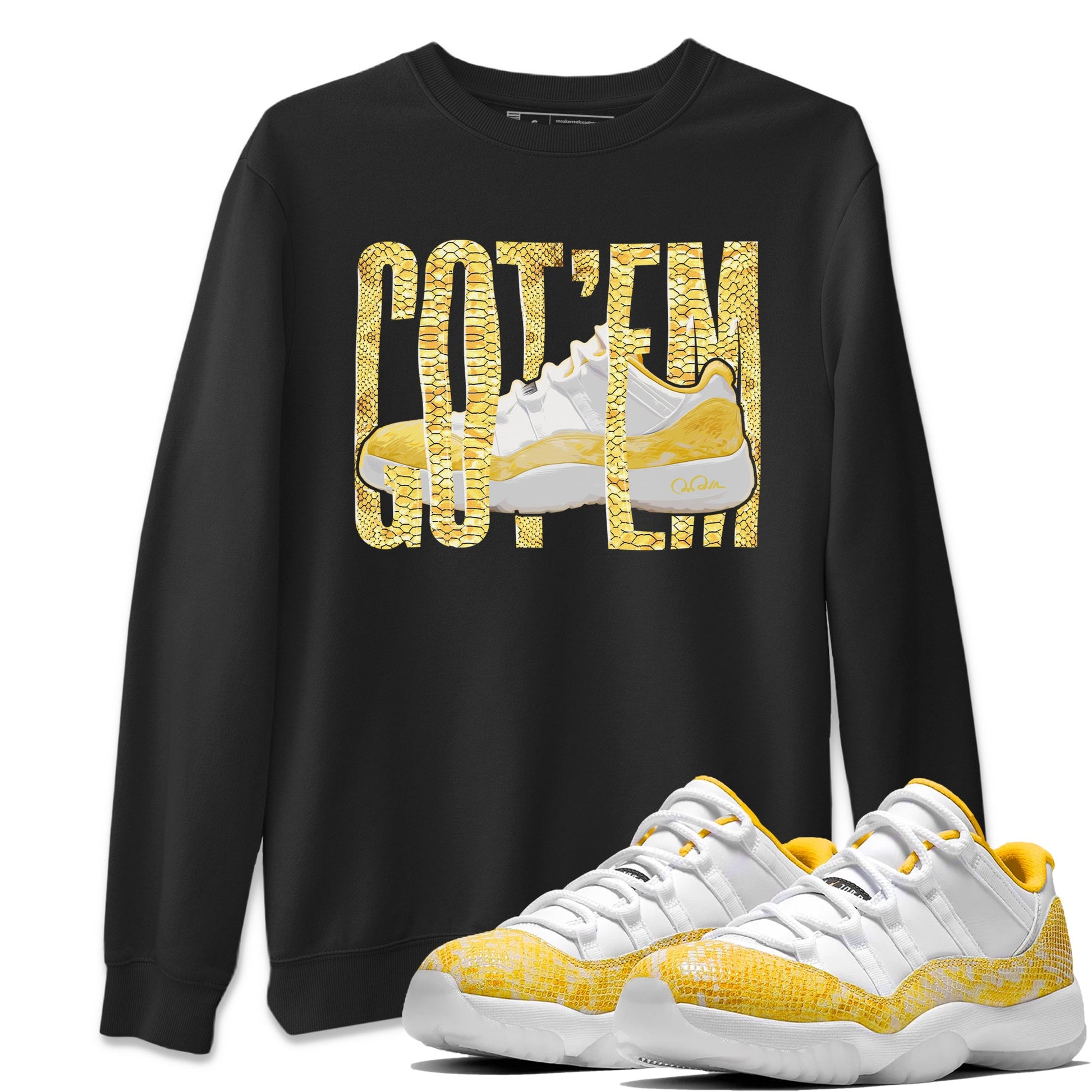 Air Jordan 11 Yellow Python Wiggling Gotem Crew Neck Sneaker Tees AJ 11 Yellow Python Sneaker T-Shirts Washing and Care Tip