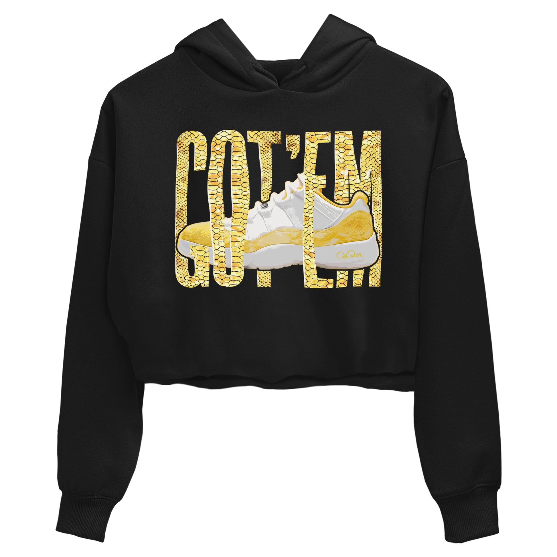 Air Jordan 11 Yellow Python Sneaker Match Tees Wiggling Gotem Sneaker Tees AJ11 Yellow Python Sneaker Release Tees Women's Shirts Black 2