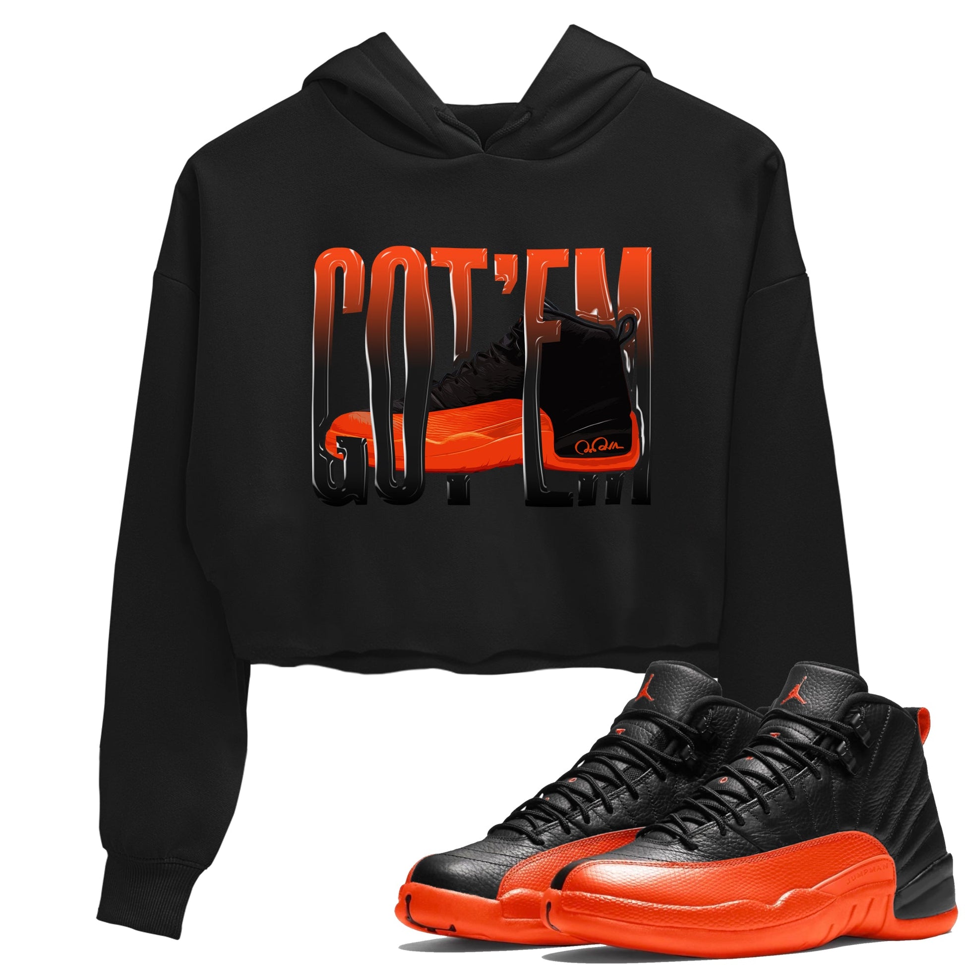 Air Jordan 12 Brilliant Orange Sneaker Match Tees Wiggling Gotem Sneaker Tees AJ12 Brilliant Orange Sneaker Release Tees Women's Shirts Black 1