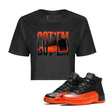 Air Jordan 12 Brilliant Orange Sneaker Match Tees Wiggling Gotem Sneaker Tees AJ12 Brilliant Orange Sneaker Release Tees Women's Shirts Black 1