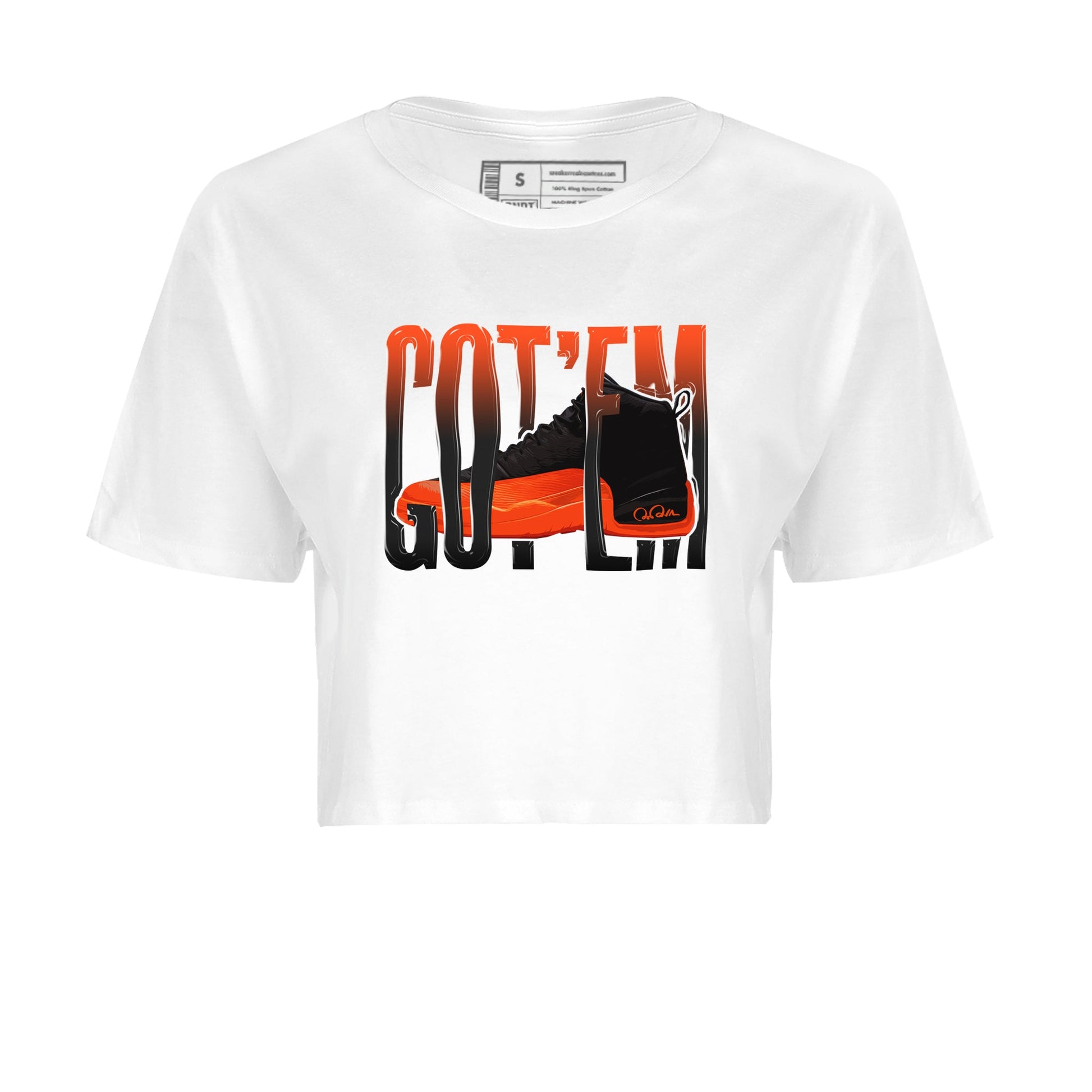 Air Jordan 12 Brilliant Orange Sneaker Match Tees Wiggling Gotem Sneaker Tees AJ12 Brilliant Orange Sneaker Release Tees Women's Shirts White 2