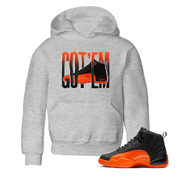 Air Jordan 12 Brilliant Orange Sneaker Match Tees Wiggling Gotem Sneaker Tees AJ12 Brilliant Orange Sneaker Release Tees Kids Shirts Heather Grey 1