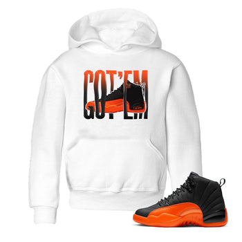 Air Jordan 12 Brilliant Orange Sneaker Match Tees Wiggling Gotem Sneaker Tees AJ12 Brilliant Orange Sneaker Release Tees Kids Shirts White 1