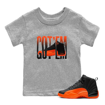 Air Jordan 12 Brilliant Orange Wiggling Gotem Baby and Kids Sneaker Tees AJ12 Brilliant Orange Kids Sneaker Tees Size Chart